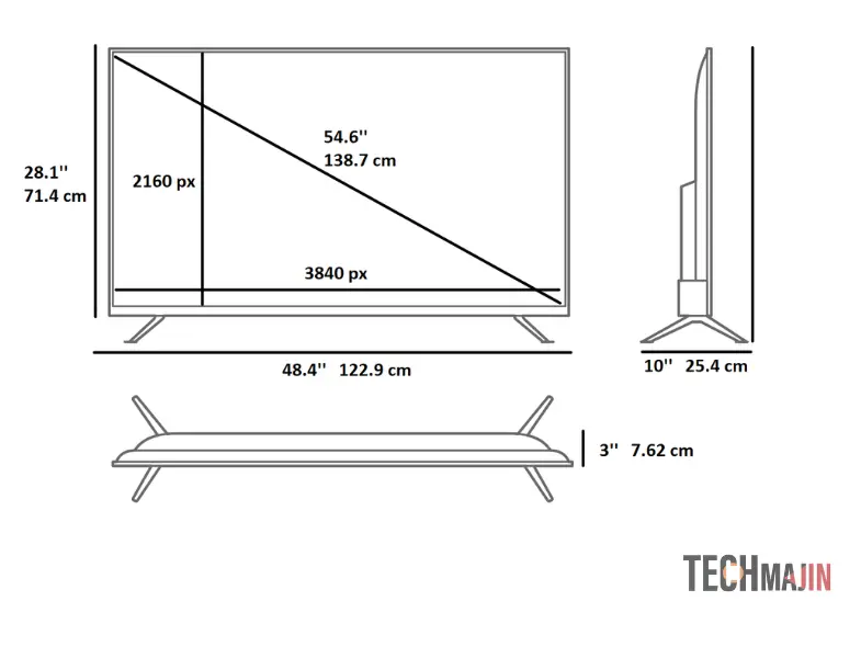 55 inch tv width and height