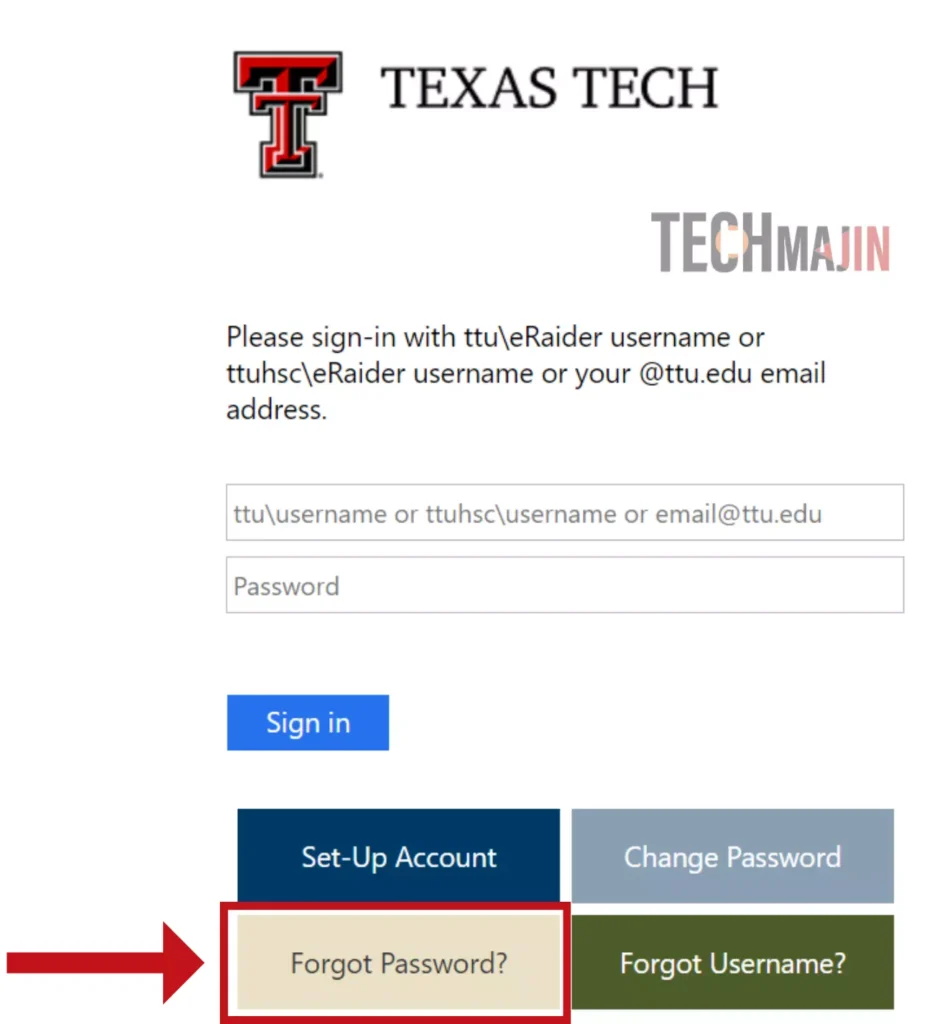 Click on forget password on TTu blackboard login page