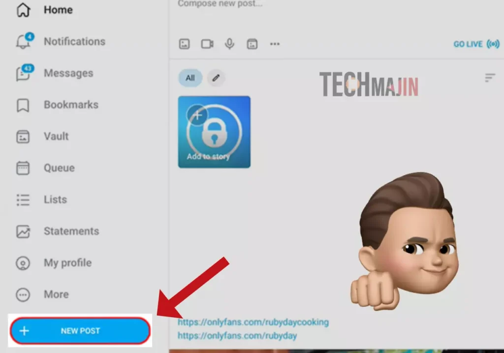 Click on the New post button in your onlyfans account