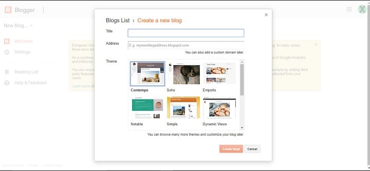 Create a new blog