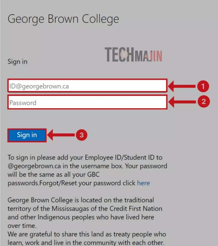 Enter your blackboard GBC user id and password then click on sign in