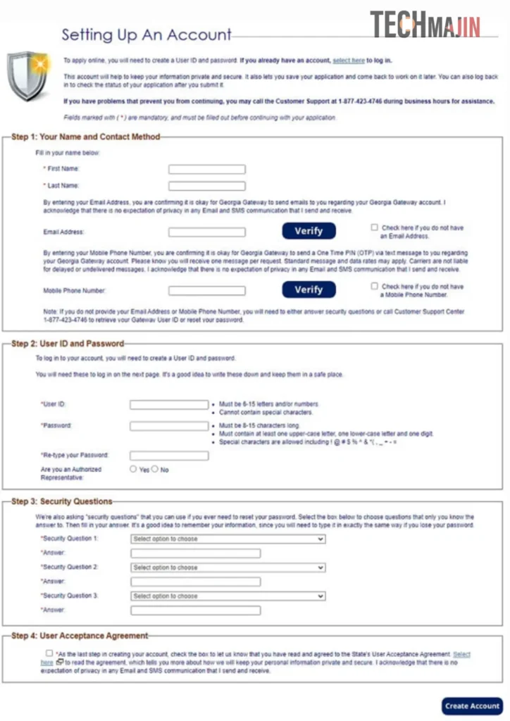 Georgia Gateway Portal Online registration form
