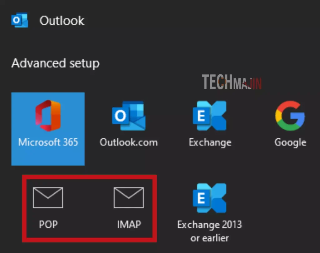 If you want to retrieve your emails using IMAP select the IMAP account type and If you want to retrieve your emails using POP3 select the POP account type