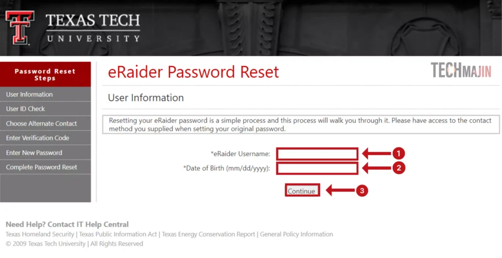 Now enter your eraider username and Date of birth and click on continue