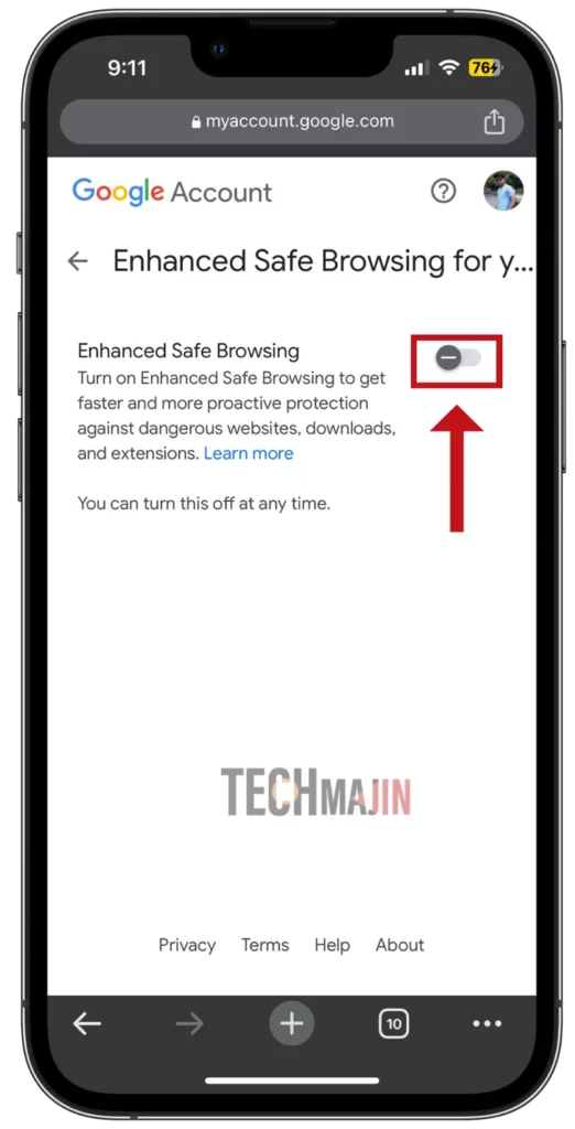 Now turn on Enhanced safe browsing option