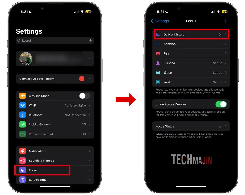 Open settings app and click on focus option
