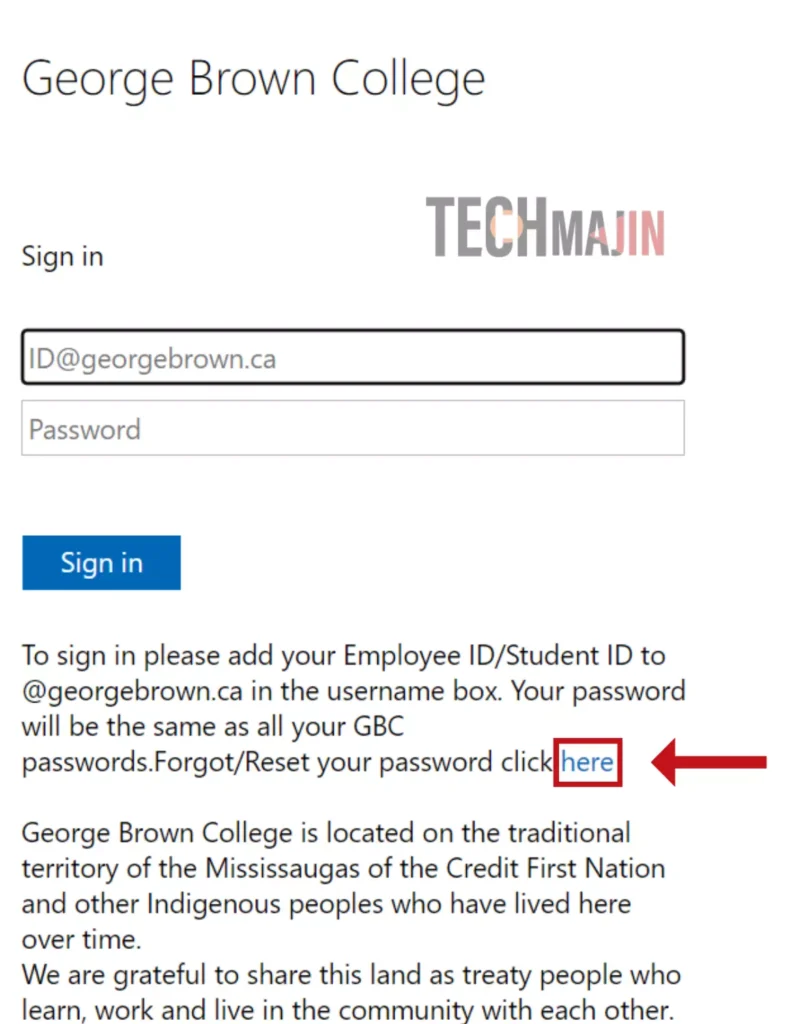 To reset your blackboard GBC password Click on the Here button found next to the Forgot Reset your password text