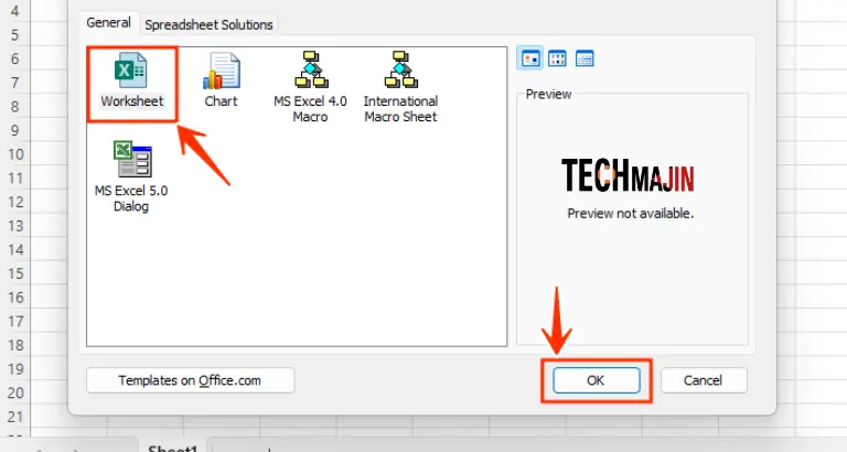 choose the worksheet option to add new excel worksheet