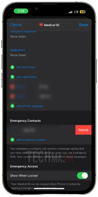 edit emergency contacts on medical id