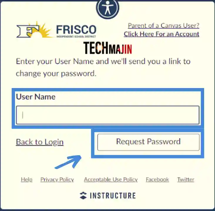 enter username and click on request password