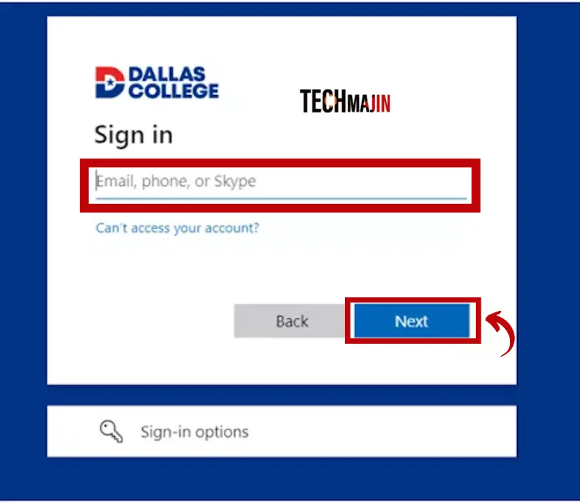 enter your email id or username and click on next button to sign in dallas college
