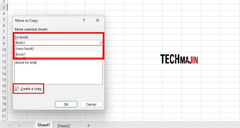 select the location where you want copy your excel worksheet and tick on create a copy option