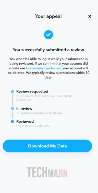 successfully submitted a review to unlock snapchat account