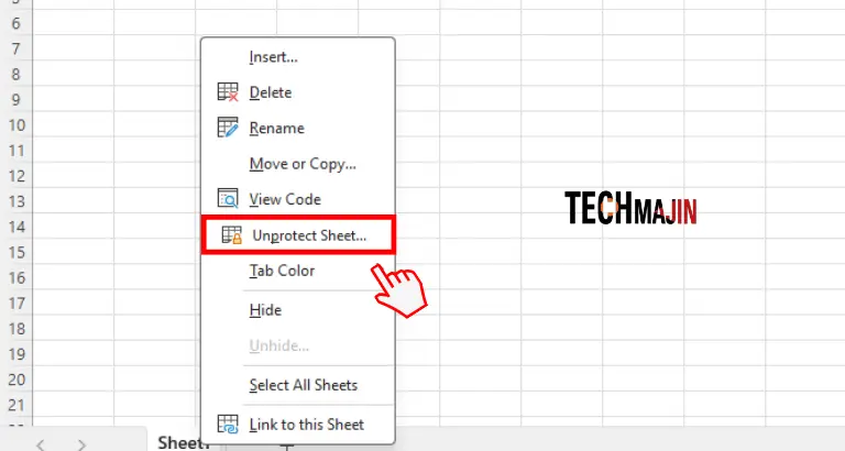 to unprotect sheet right click on sheet1 and choose unprotect sheet option